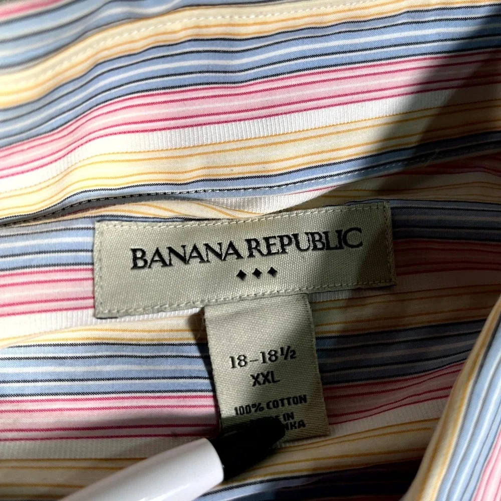 Banana Republic Shirt Mens 2XL Multicolor Striped‎ Cotton Collared Button Up